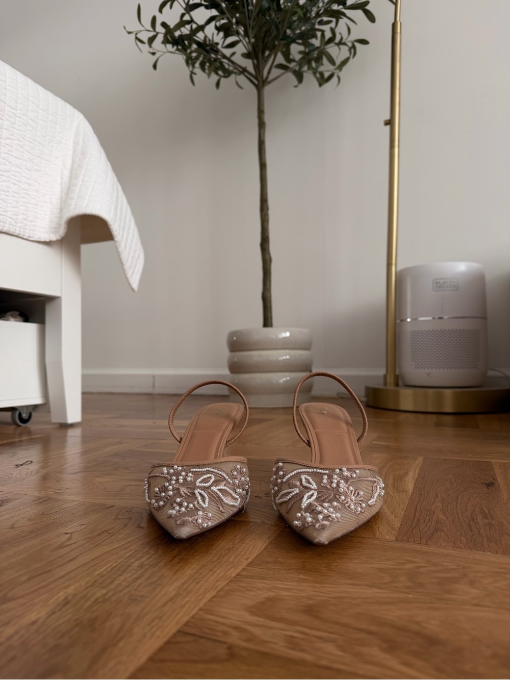 Zara Embroidered Mesh Slingbacks